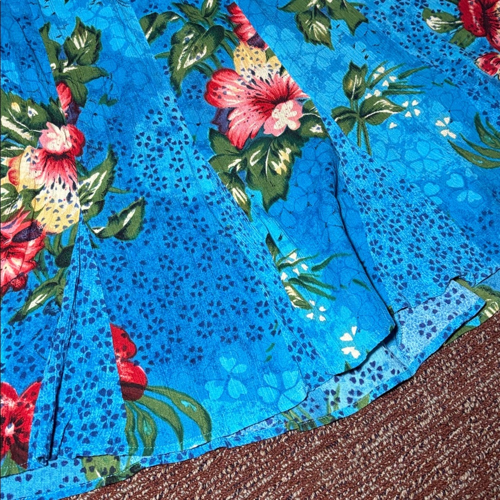 BILA vintage capri blue hibiscus crepe ruffle a line skirt women’s XL - Picture 5 of 12